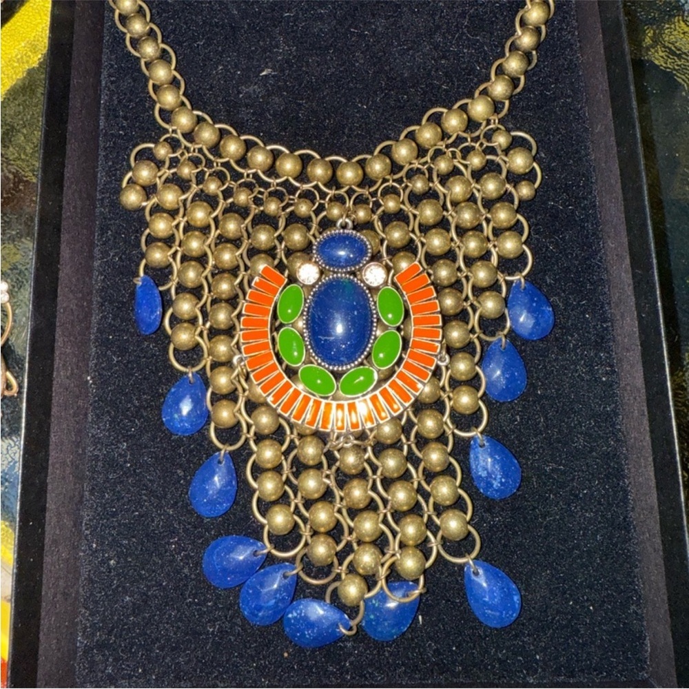 Egyptian Revival Inspired Colorful  Multi dangle Necklace Scarab Tribal Stunner